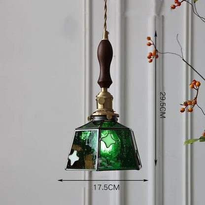 Suspension vintage française en bois, laiton et verre