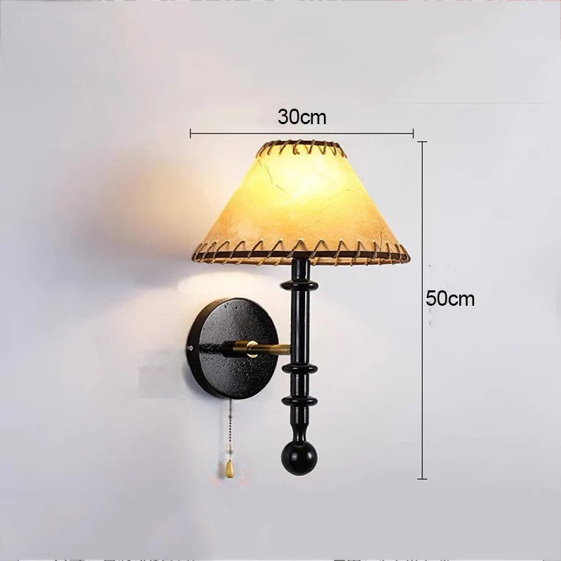 Nordic solid wood fabric wall lamp for bedroom