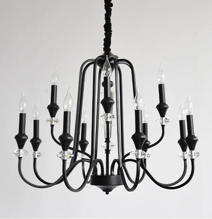 Lustre en cristal français ancien à deux niveaux