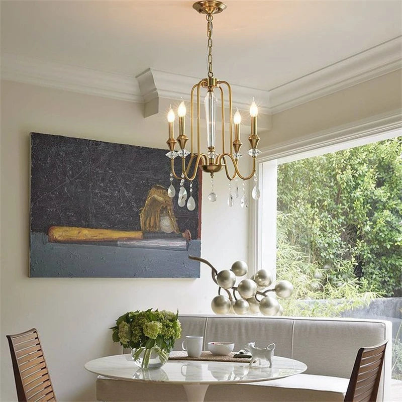 Lustre en fer forgé avec bougeoirs en cristal