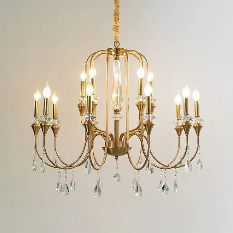 Lustre en fer forgé avec bougeoirs en cristal