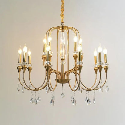 Lustre en fer forgé avec bougeoirs en cristal