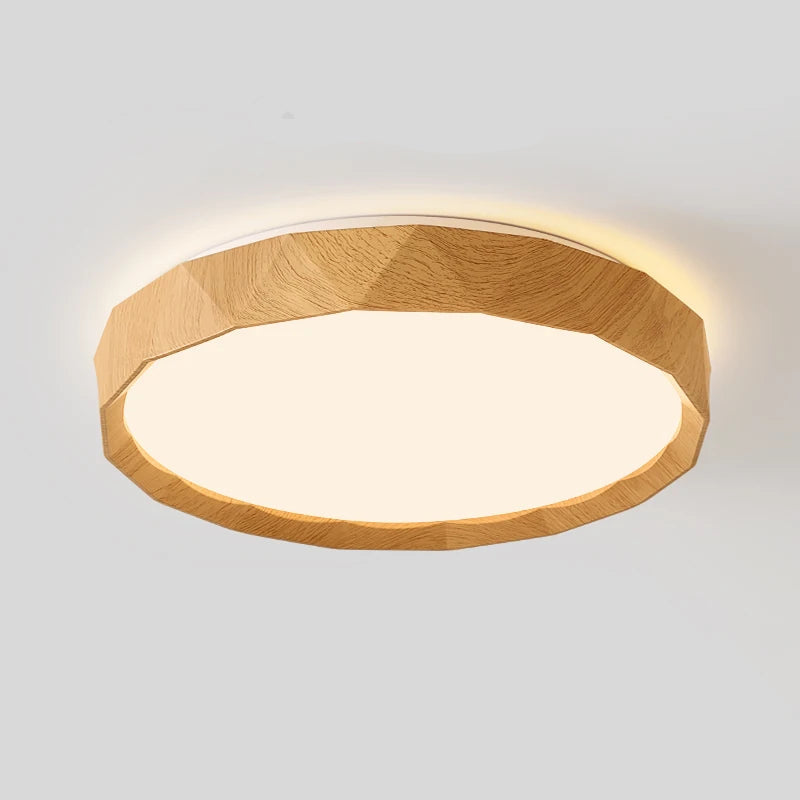 Walnut colored circular ceiling light for bedroom