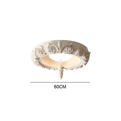 60cm carved plaster chandelier - french farmhouse ceiling light with floral relief and 36W LED, ideal for classic interiors.