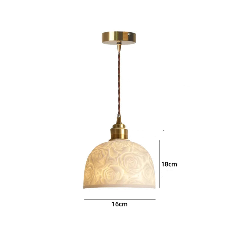 Vintage ceramic LED pendant lamp with brass fitting