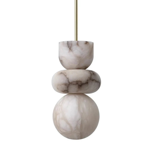 Natural marble stone contemporary hanging lamp with stacked spherical design. Marble LED pendant light – modern ceiling lamp dimmable.