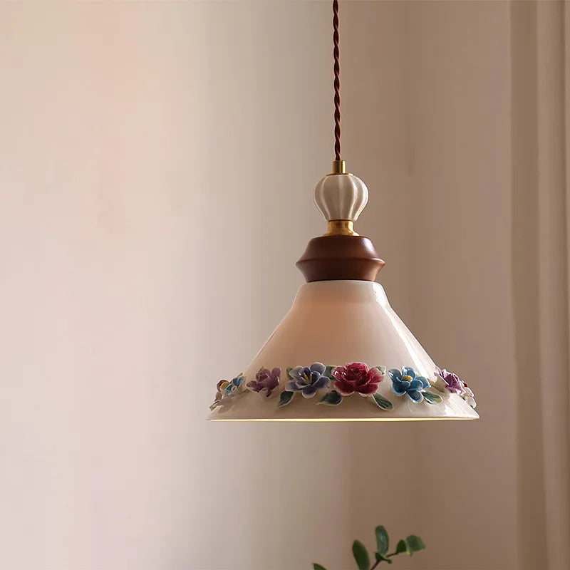 Rose flower white ceramic led pendant for hallway