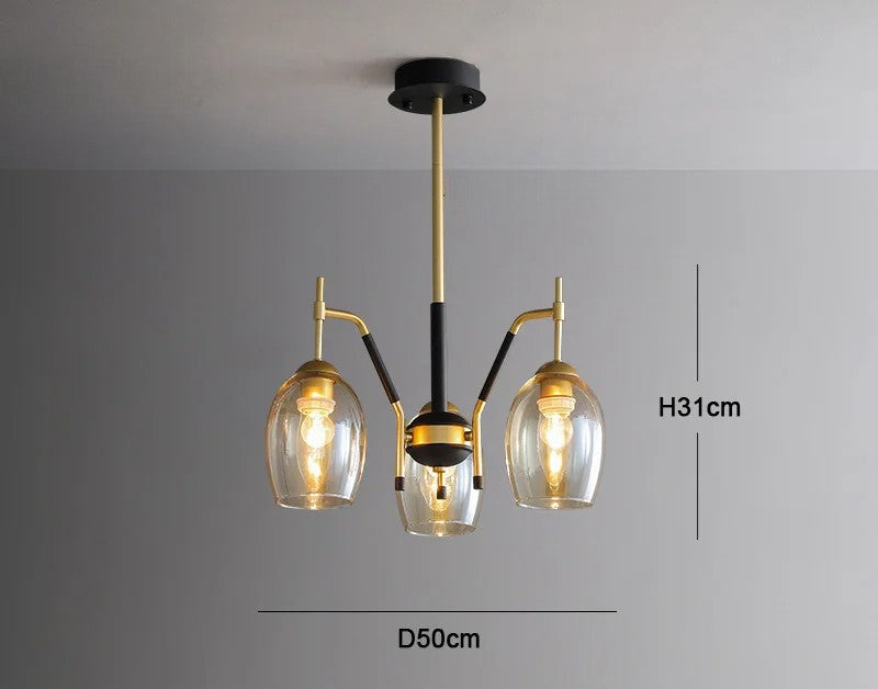 LED-Kronleuchter aus schwarzem Glas für Kücheninsel