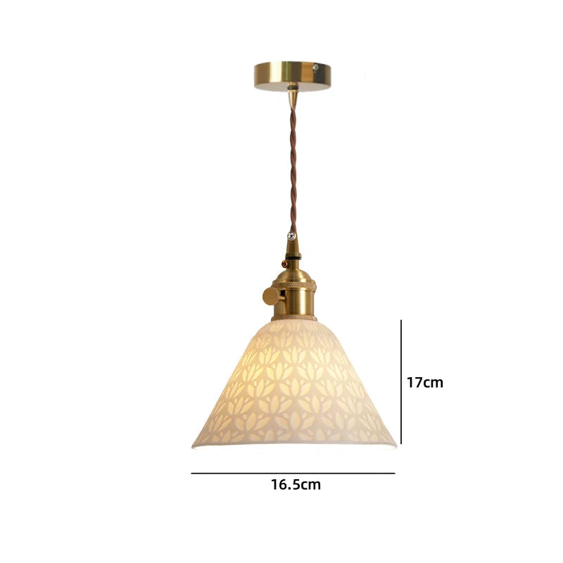 Vintage ceramic LED pendant lamp with brass fitting