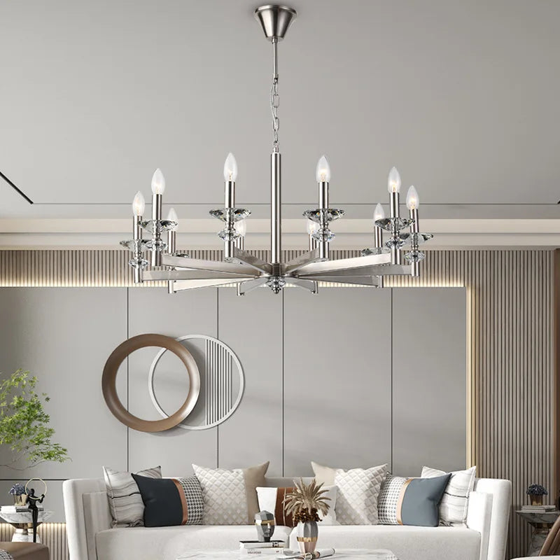 Iron frame crystal candle chandelier for dining room
