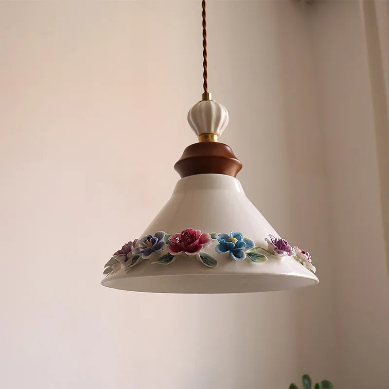 Rose flower white ceramic led pendant for hallway