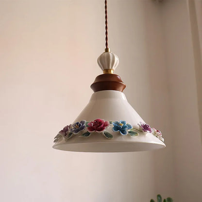 Rose flower white ceramic led pendant for hallway