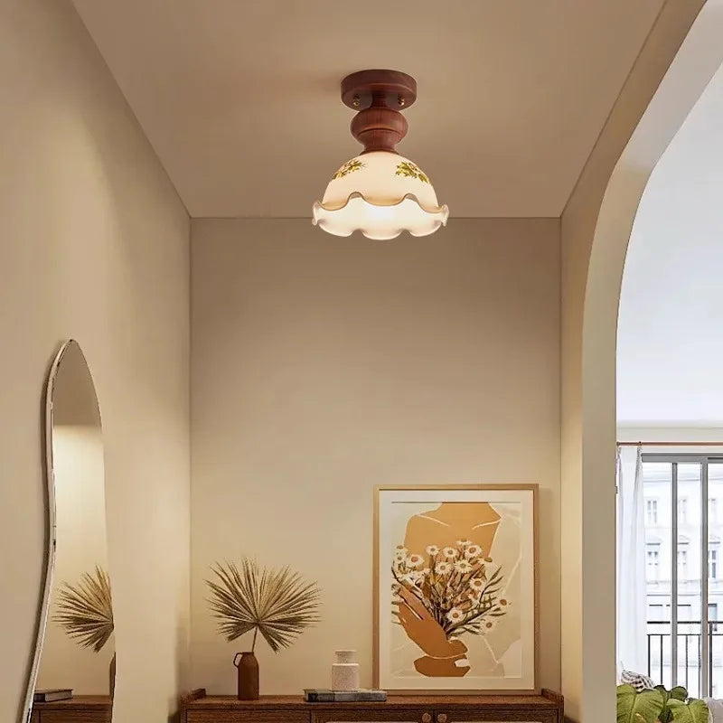 Camellia glass walnut ceiling light