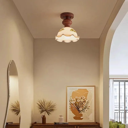 Camellia glass walnut ceiling light