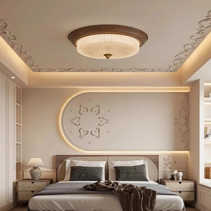 Walnut etched glass ceiling light for dining room