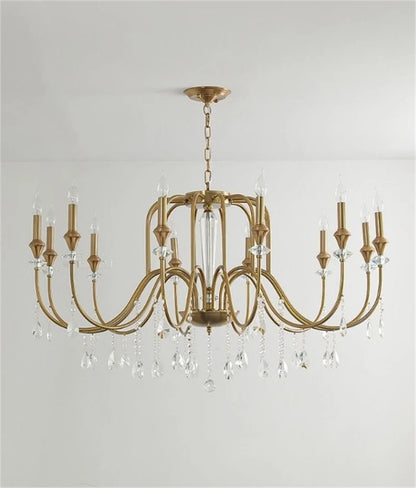 Lustre en fer forgé avec bougeoirs en cristal