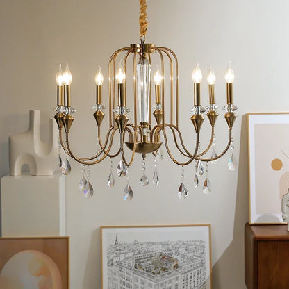 Retro brass crystal ceiling light