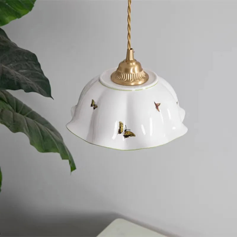 Butterfly keramische koperen LED-hanglamp voor de slaapkamer