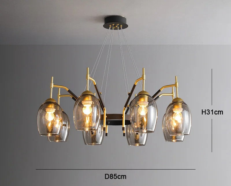 LED-Kronleuchter aus schwarzem Glas für Kücheninsel