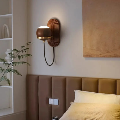 LUXELY walnut wood circular sphere wall sconce