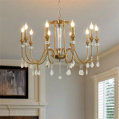 Lustre en fer forgé avec bougeoirs en cristal