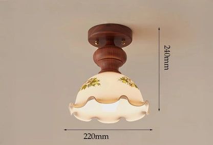 Camellia glass walnut ceiling light