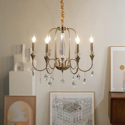 Retro brass crystal ceiling light