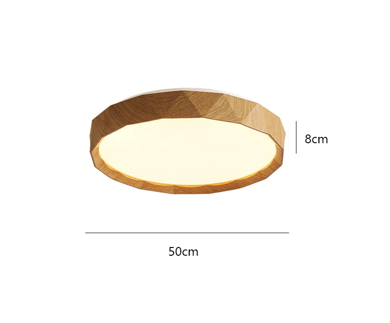 Walnut colored circular ceiling light for bedroom