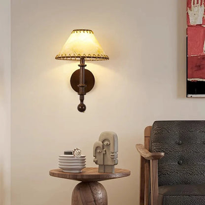 Nordic solid wood fabric wall lamp for bedroom