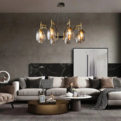 LED-Kronleuchter aus schwarzem Glas für Kücheninsel