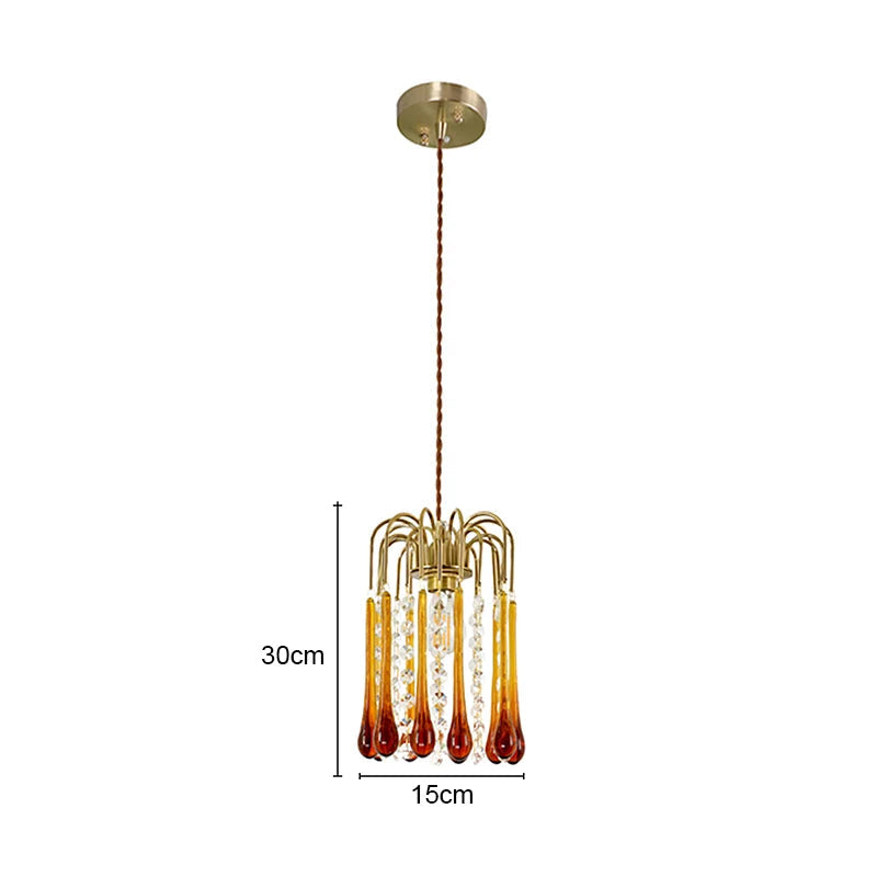 Dimensions of Vintage Water Drop Glass Chandelier - Copper Pendant, 30cm height and 15cm width, ideal for small spaces.