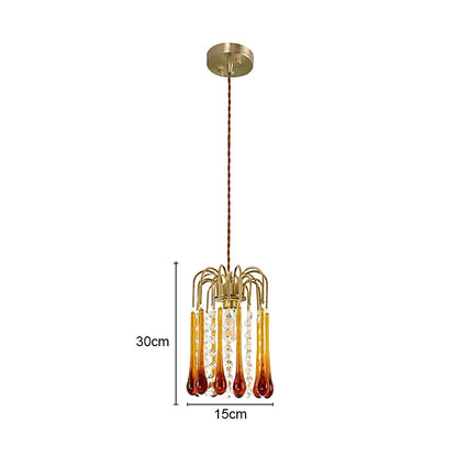 Dimensions of Vintage Water Drop Glass Chandelier - Copper Pendant, 30cm height and 15cm width, ideal for small spaces.