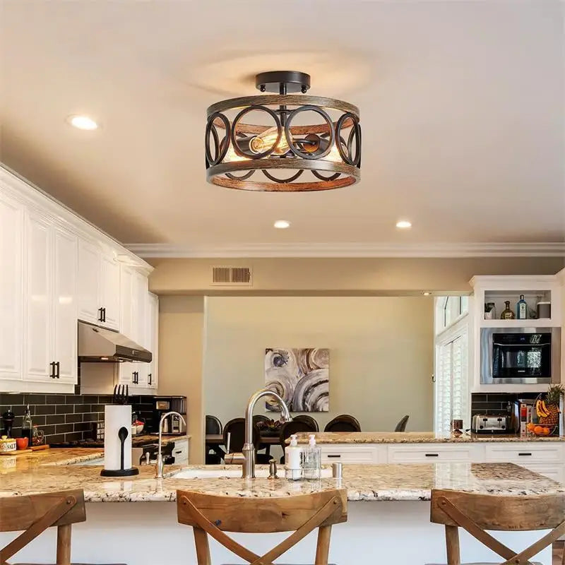 Farmhouse iron circle with wood inlay