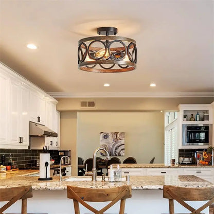 Farmhouse iron circle with wood inlay