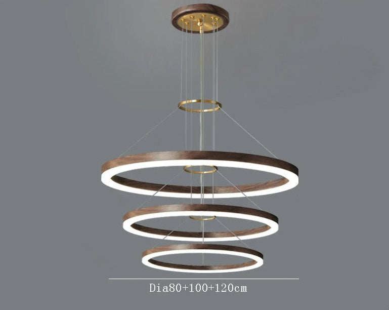 Lustre de plafond en bois massif de noyer noir pour salon