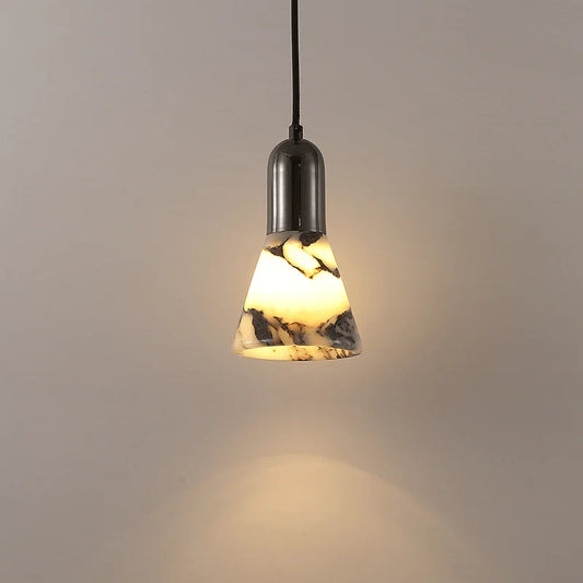 Dark Marble LED Pendant - Modern Ceiling Light with dimmable LED glow and marble-patterned shade, ideal for stylish living room ambiance.
