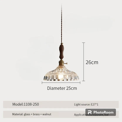 LUXELY vintage wood and glass pendant light