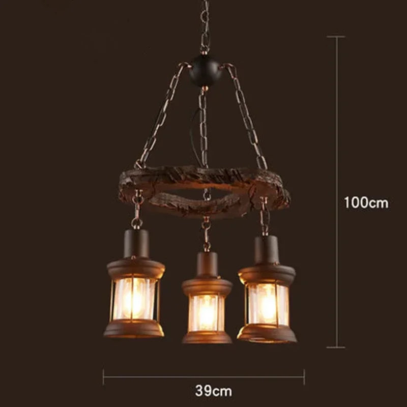 Suspension vintage en bois massif de style loft