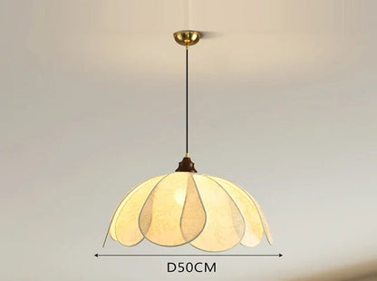 Nordic Pendant Light with wide floral cloth shade and LED bulb, ideal for lighting large modern interiors.