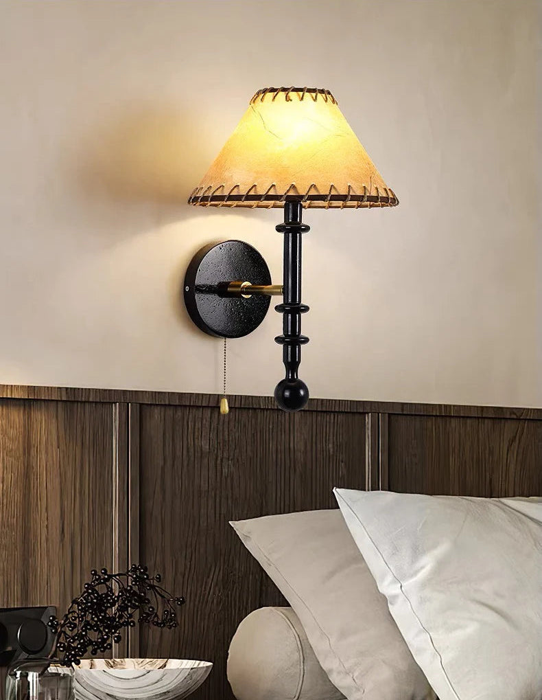 Nordic solid wood fabric wall lamp for bedroom