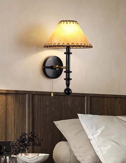 Nordic solid wood fabric wall lamp for bedroom
