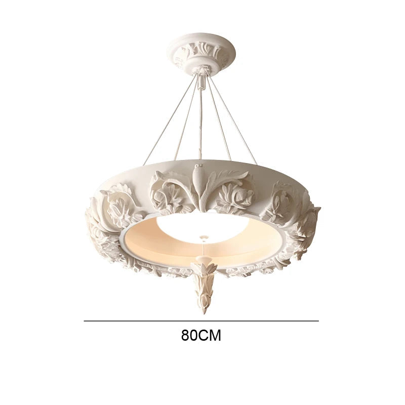 80cm floral carved plaster chandelier - french farmhouse ceiling light with 60W LED and elegant hanging pendant.