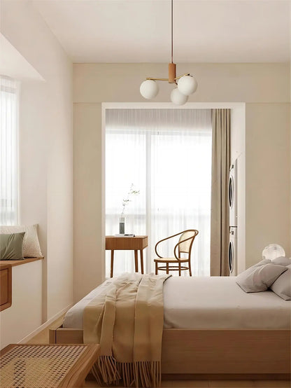 Walnut brass round glass chandelier for living room