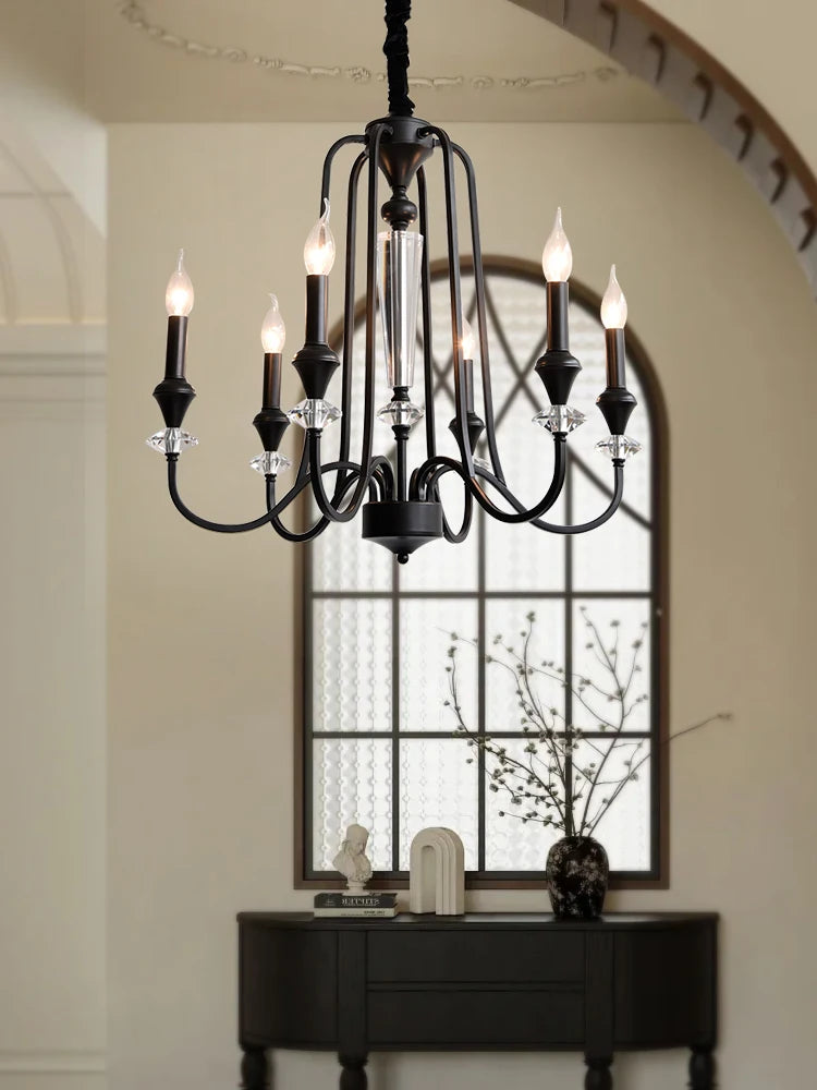 Lustre en cristal français ancien à deux niveaux