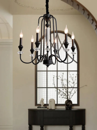 Lustre en cristal français ancien à deux niveaux