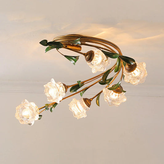 Retro green lantern - glass vintage design ceiling light with floral glass shades and LED bulbs, ideal for elegant home decor.