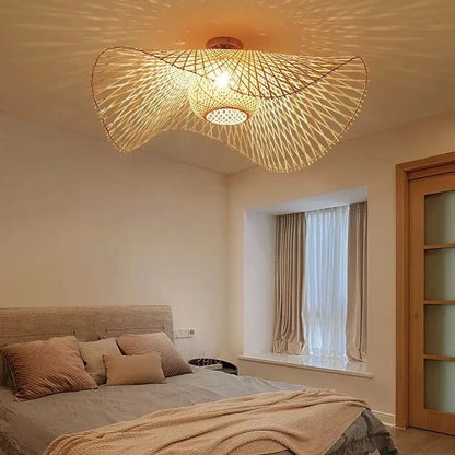 Vintage handmade rattan ceiling light