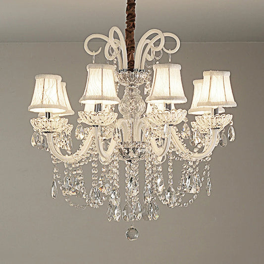 Nordic Crystal Chandelier - Luxury Pendant Light with 8 heads, featuring white lampshades and crystal accents for elegant home lighting.