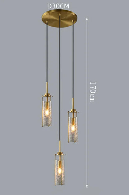 Lustre en verre craquelé et cuivre pour hall d'entrée