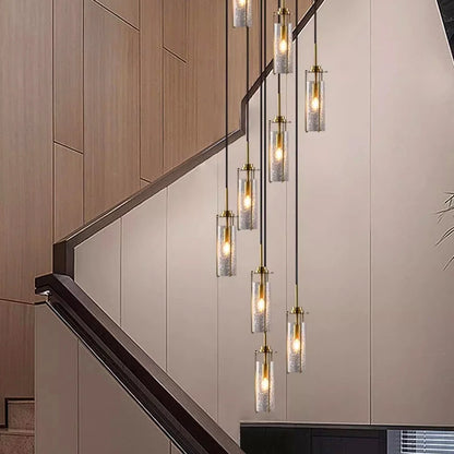 Lustre en verre craquelé et cuivre pour hall d'entrée